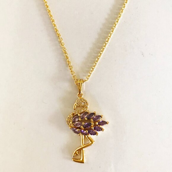 Kate Spade Gold Tone Flamingo Zircon Rhinestones Short Necklace - Picture 1 of 2